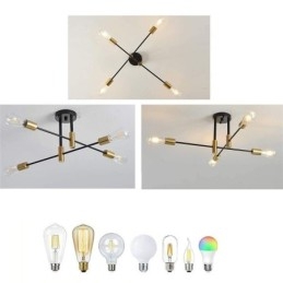Lustre Sputnik Preto de 4 Luzes, Luminária de Teto Semi Embutida de Meio Século