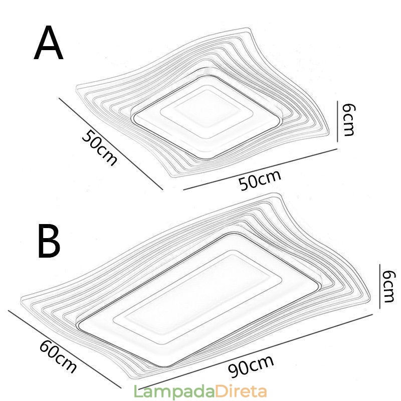 Luminária de teto moderna embutida em formato quadrado