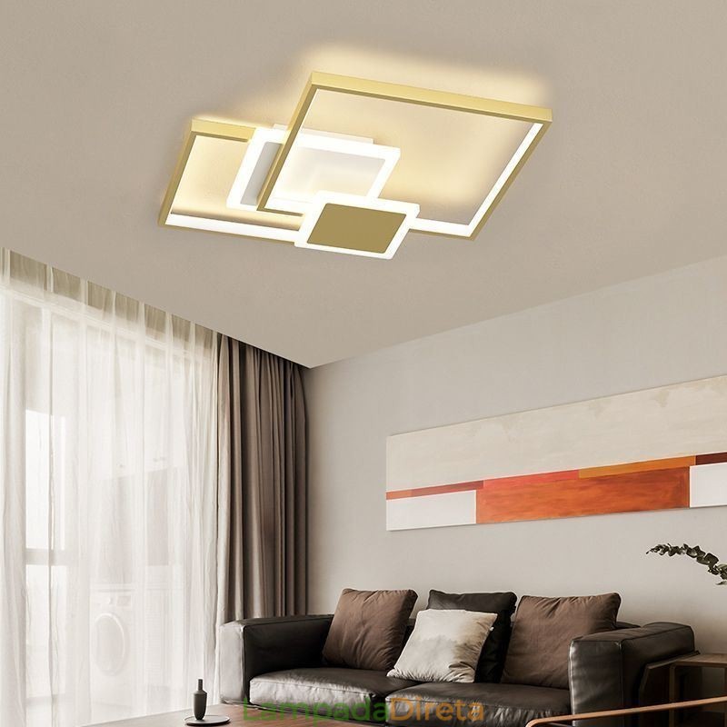 Luminária de teto geométrica moderna dourada embutida com 2 camadas