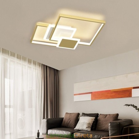 Luminária de teto geométrica moderna dourada embutida com 2 camadas Luminária de teto geométrica moderna dourada embutida com 2 camadas
