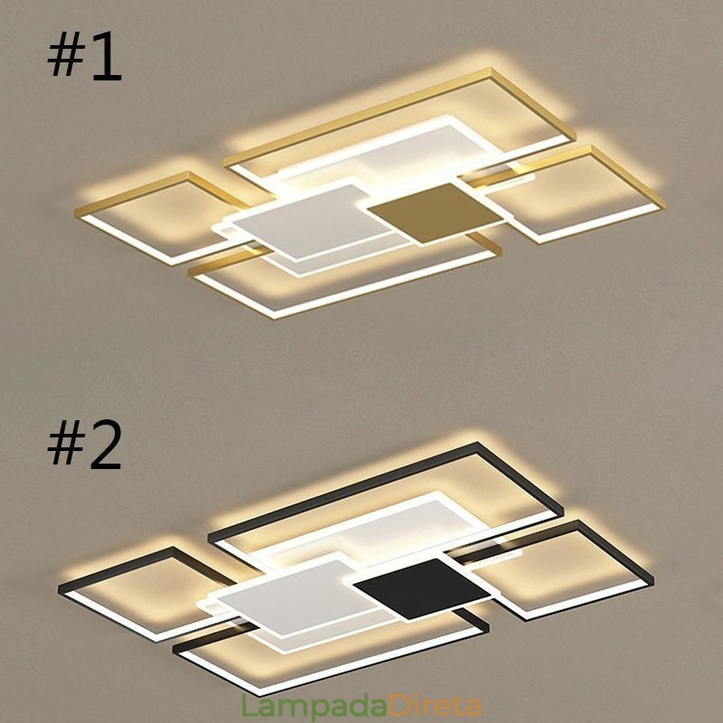 Luminária de teto geométrica moderna dourada embutida com 2 camadas