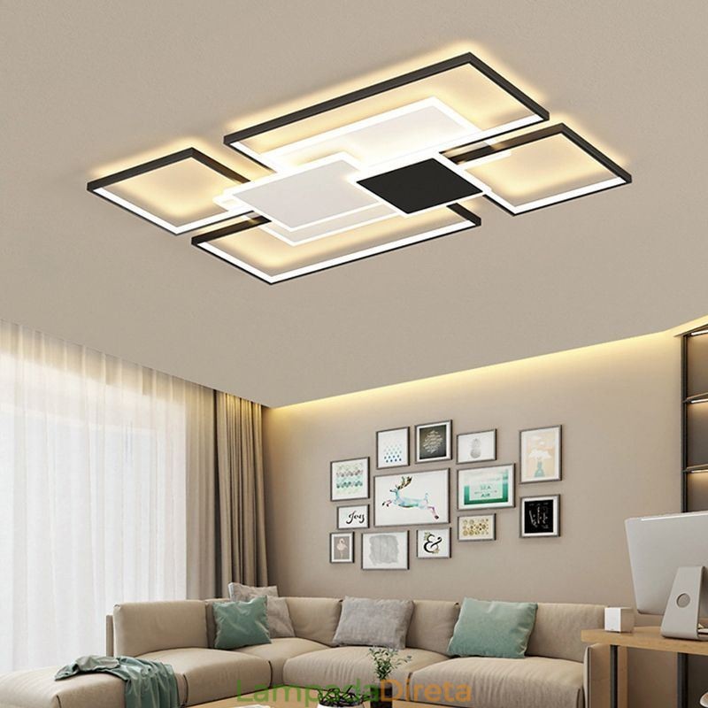 Luminária de teto geométrica moderna dourada embutida com 2 camadas