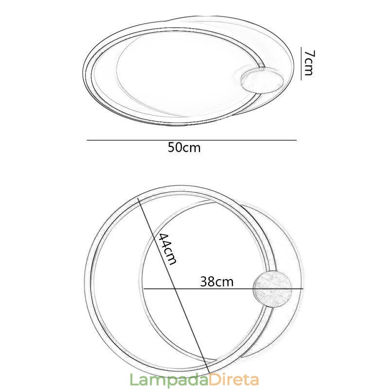 Luminária de teto moderna de acrílico com 2 anéis e montagem embutida