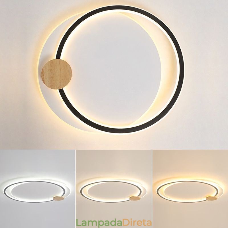 Luminária de teto moderna de acrílico com 2 anéis e montagem embutida