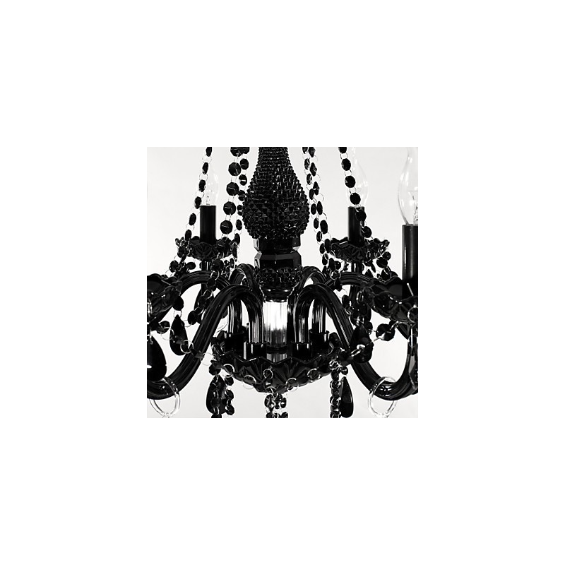 Lustre Cristal Preto Moderno 6 Luzes