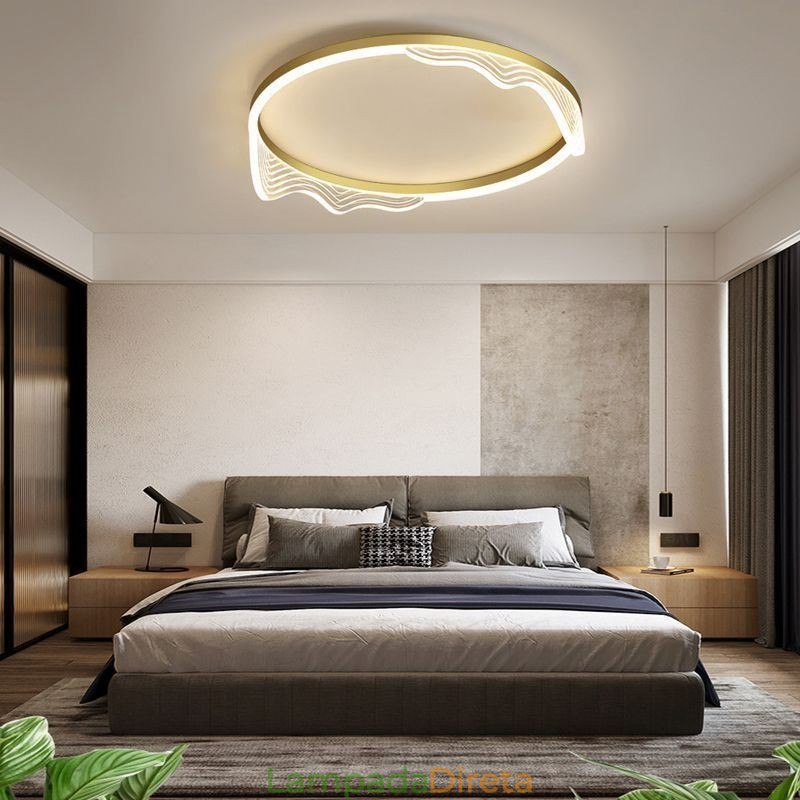 Luminária de teto circular embutida com decoração de borda ondulada