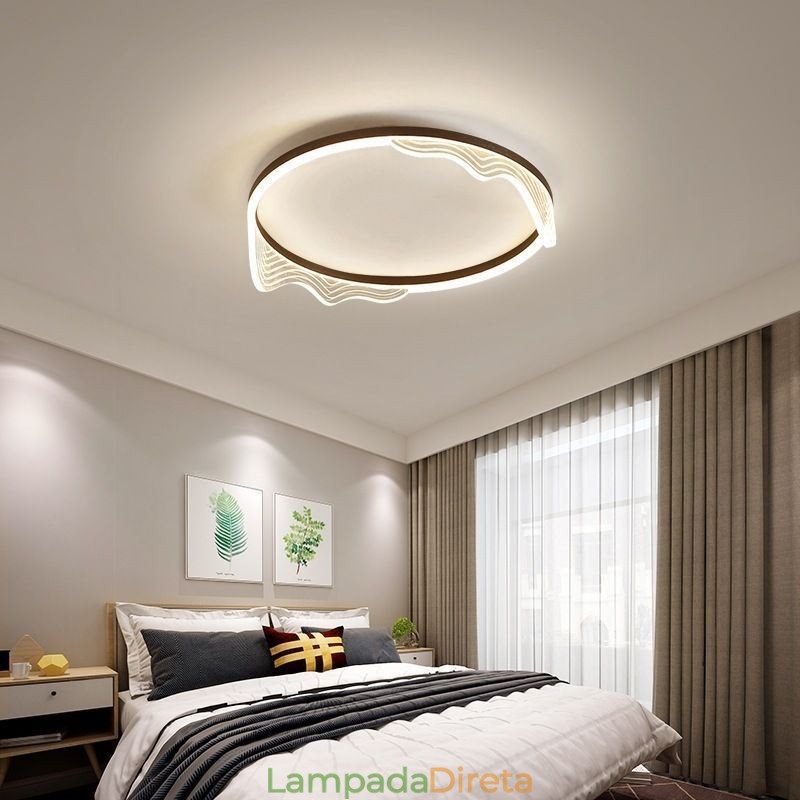 Luminária de teto circular embutida com decoração de borda ondulada