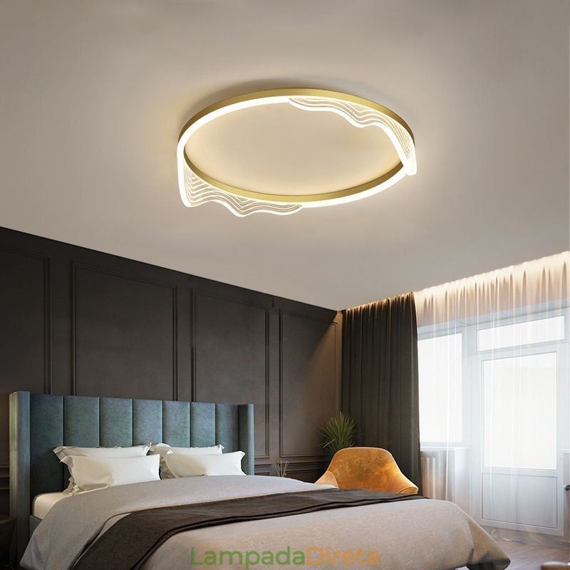 Luminária de teto circular embutida com decoração de borda ondulada
