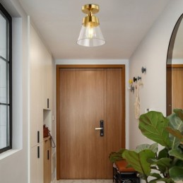 Luminária de teto contemporânea de vidro embutido 1 luz acabamento latão