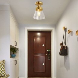 Luminária de teto contemporânea de vidro embutido 1 luz acabamento latão