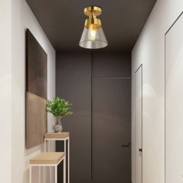 Luminária de teto contemporânea de vidro embutido 1 luz acabamento latão