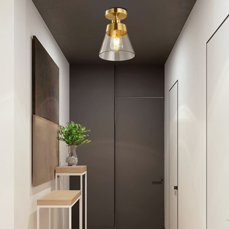 Luminária de teto contemporânea de vidro embutido 1 luz acabamento latão