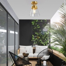 Luminária de teto contemporânea de vidro embutido 1 luz acabamento latão