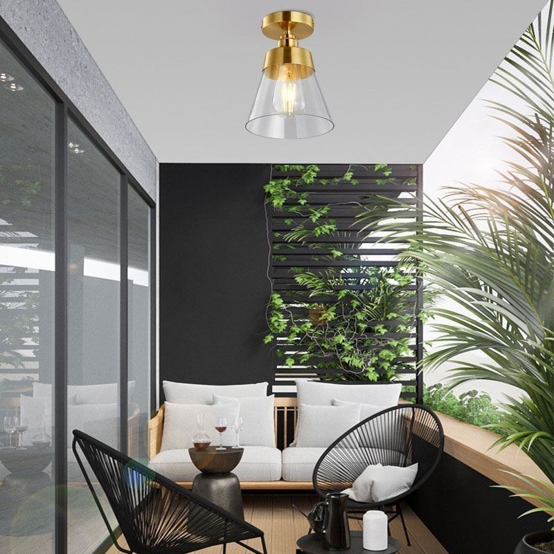 Luminária de teto contemporânea de vidro embutido 1 luz acabamento latão