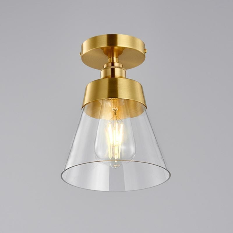 Luminária de teto contemporânea de vidro embutido 1 luz acabamento latão