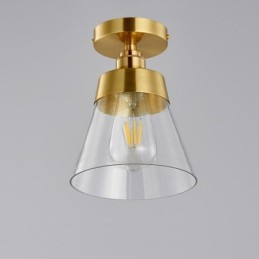 Luminária de teto contemporânea de vidro embutido 1 luz acabamento latão