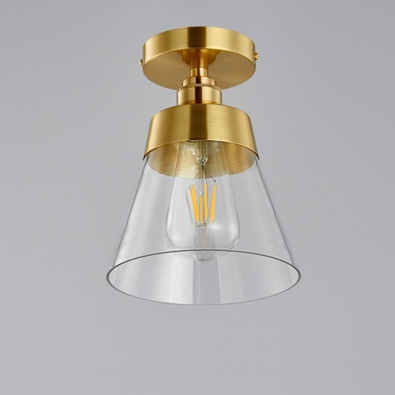 Luminária de teto contemporânea de vidro embutido 1 luz acabamento latão