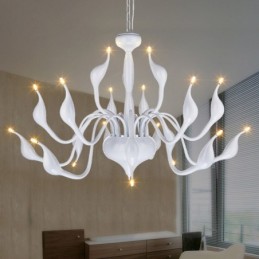 Lustre moderno de cisne de aço inoxidável com 18 luzes G4 com acabamento branco