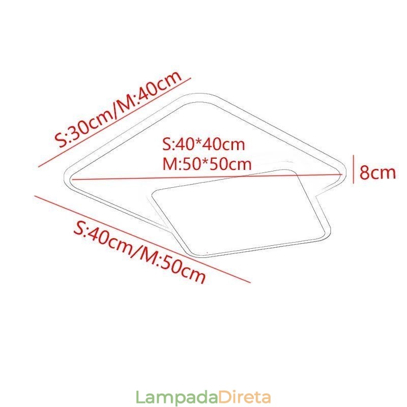 Luminária de teto quadrada dupla embutida