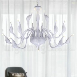 Lustre moderno de cisne de aço inoxidável com 18 luzes G4 com acabamento branco