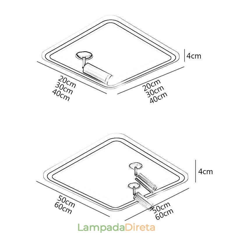 Spot de acrílico quadrado embutido para teto