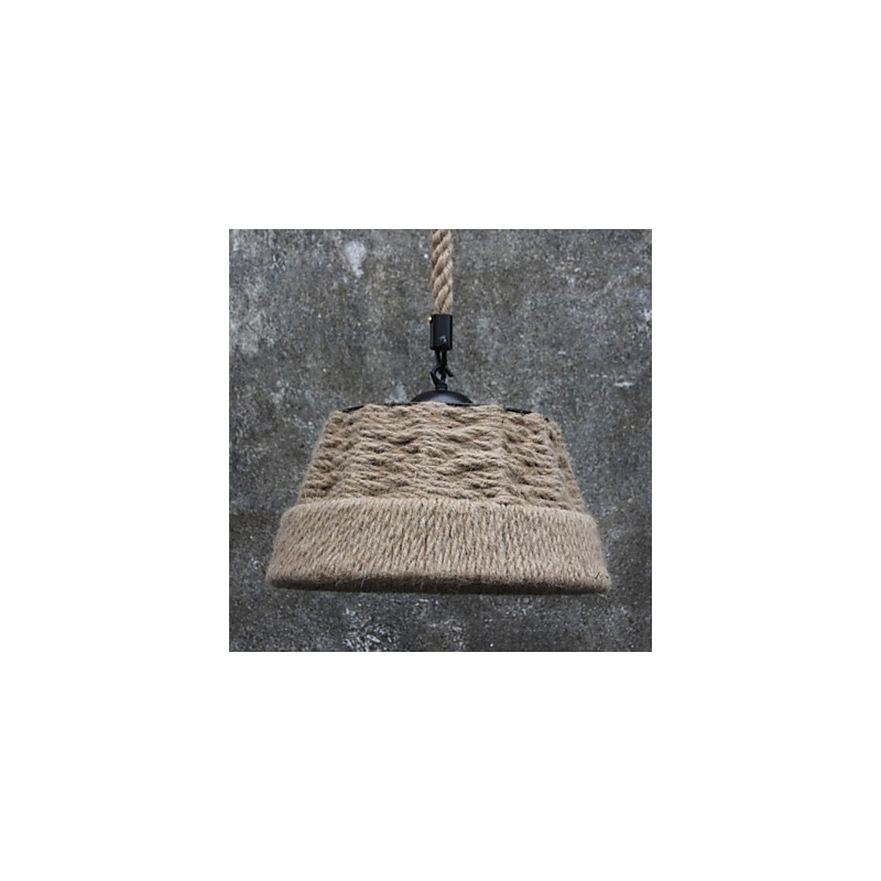 Lustre retrô feito à mão em corda de cânhamo estilo campestre industrial