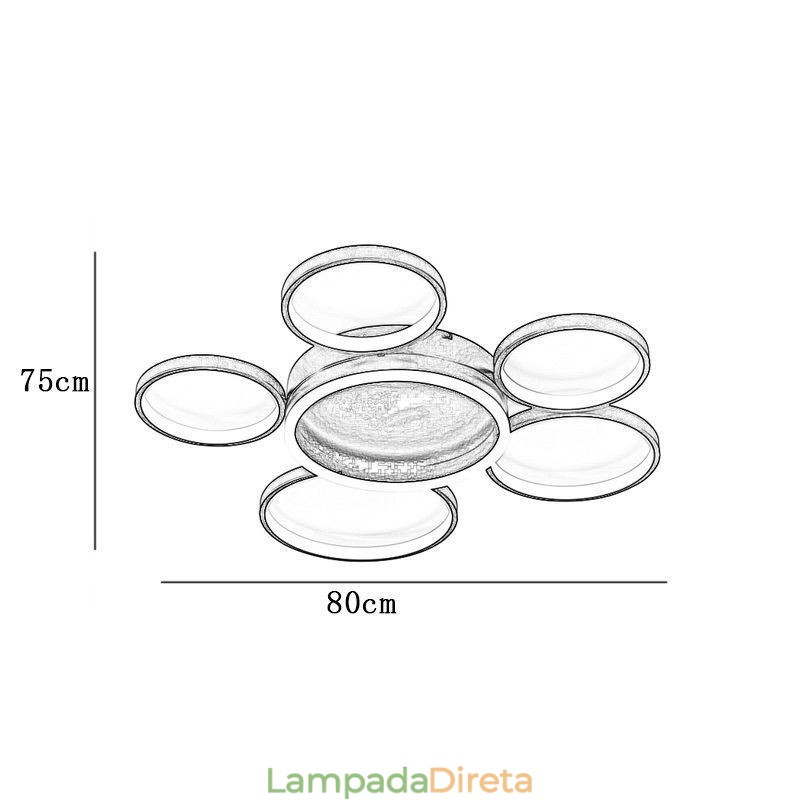 Luminária de teto moderna embutida em acrílico com 6 anéis