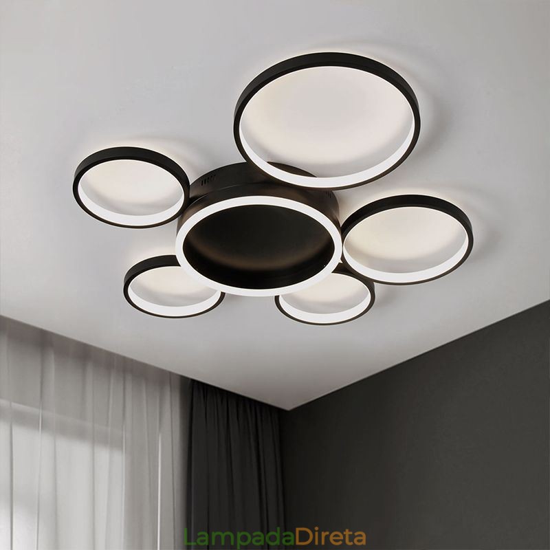 Luminária de teto moderna embutida em acrílico com 6 anéis