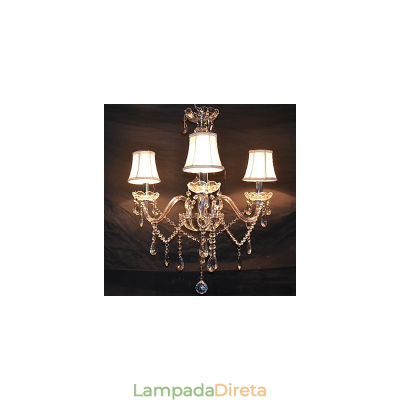 Lustre moderno esplêndido de 3 luzes com braço de cristal
