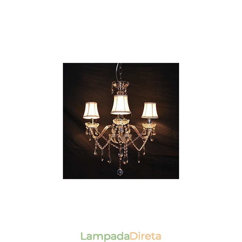 Lustre moderno esplêndido de 3 luzes com braço de cristal