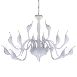 Lustre moderno de cisne de aço inoxidável com 18 luzes G4 com acabamento branco