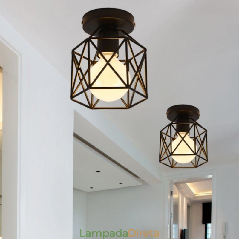 Luminária de teto embutida em gaiola de metal