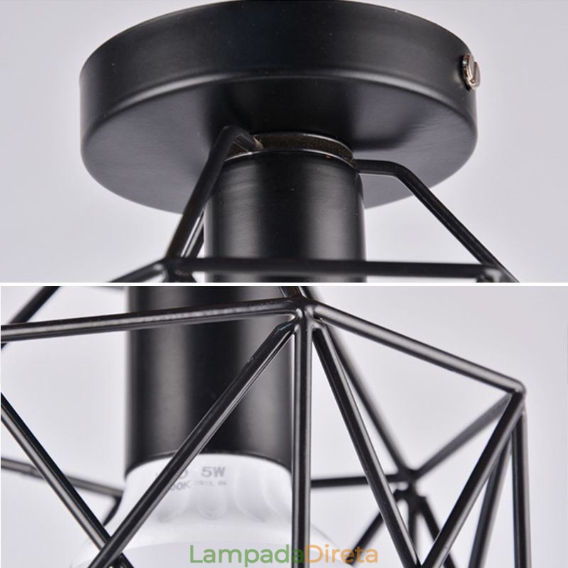 Luminária de teto embutida em gaiola de metal