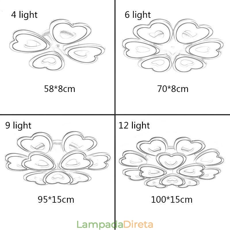 Luminária de teto em formato de pétala em formato de coração embutida