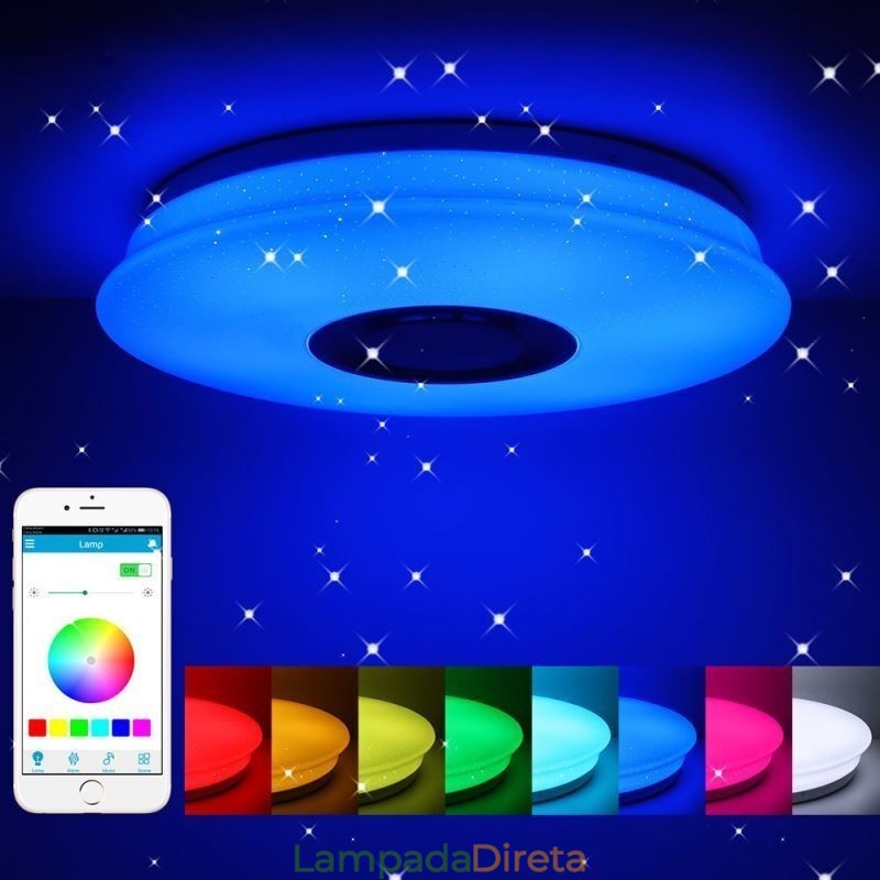 Luminária de teto colorida embutida com função de temporização de alto-falante musical Bluetooth