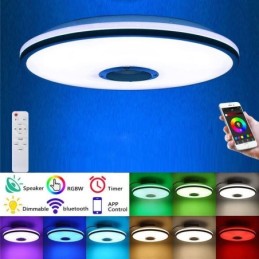 Luminária de teto colorida embutida com função de temporização de alto-falante musical Bluetooth