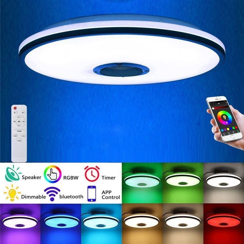 Luminária de teto colorida embutida com função de temporização de alto-falante musical Bluetooth