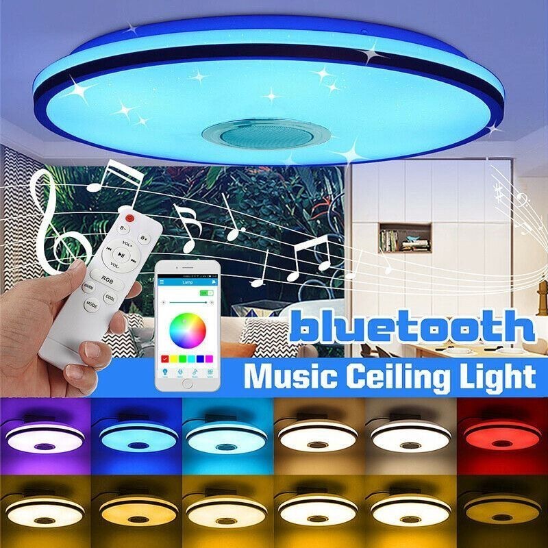 Luminária de teto colorida embutida com função de temporização de alto-falante musical Bluetooth