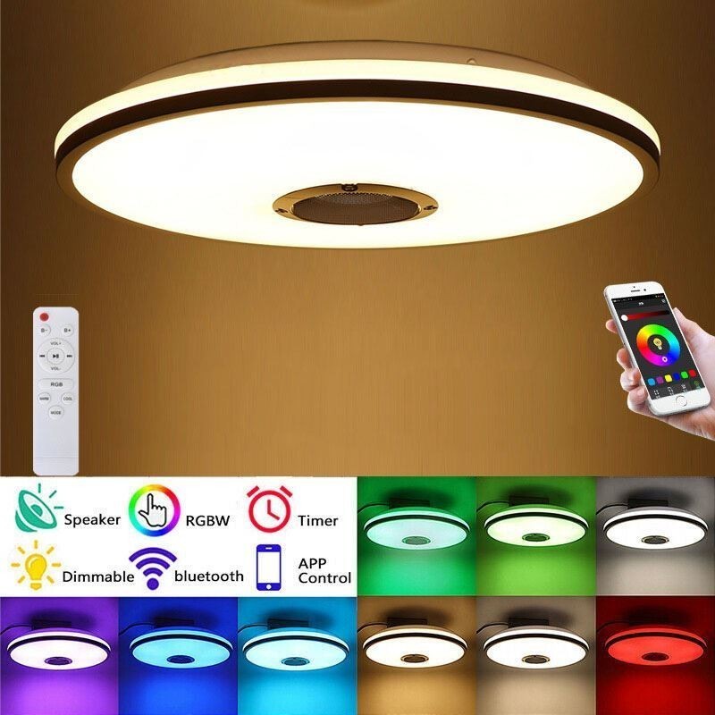 Luminária de teto colorida embutida com função de temporização de alto-falante musical Bluetooth