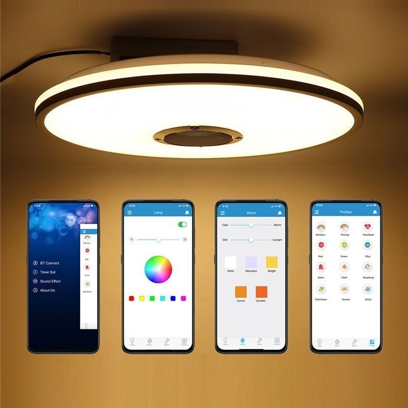 Luminária de teto colorida embutida com função de temporização de alto-falante musical Bluetooth