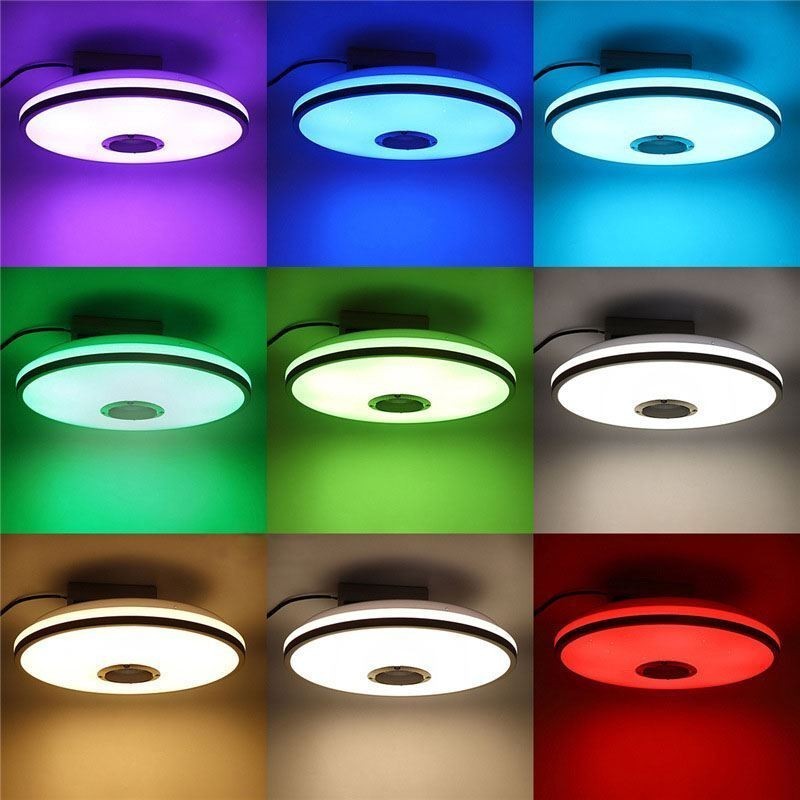 Luminária de teto colorida embutida com função de temporização de alto-falante musical Bluetooth