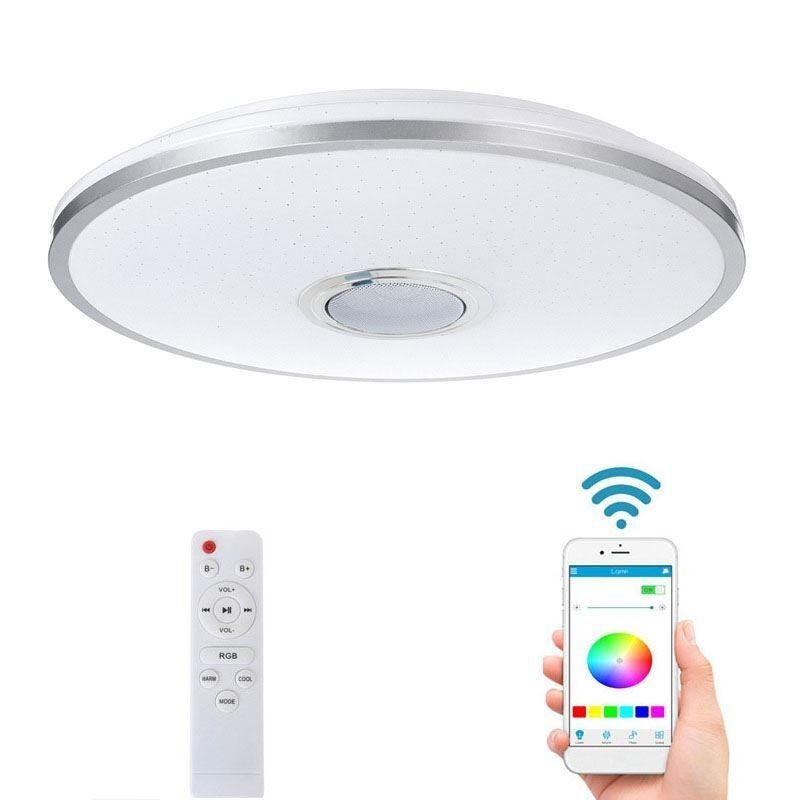 Luminária de teto colorida embutida com função de temporização de alto-falante musical Bluetooth