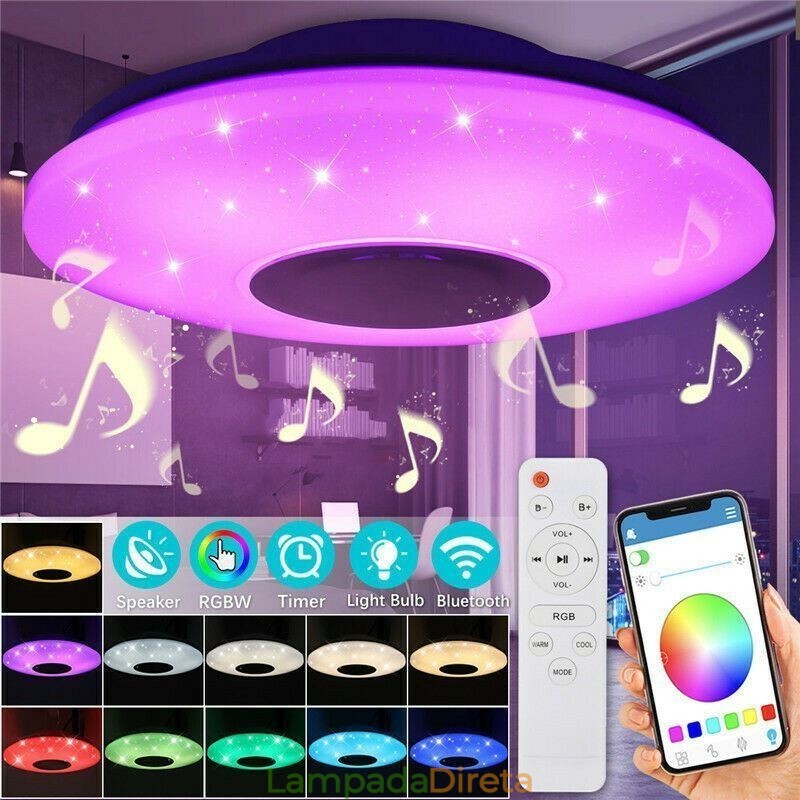 Luminária decorativa embutida com controle remoto por aplicativo, lâmpada com alto-falante musical Bluetooth