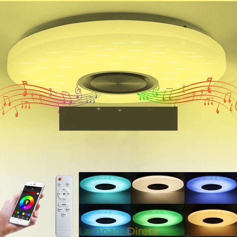 Luminária decorativa embutida com controle remoto por aplicativo, lâmpada com alto-falante musical Bluetooth