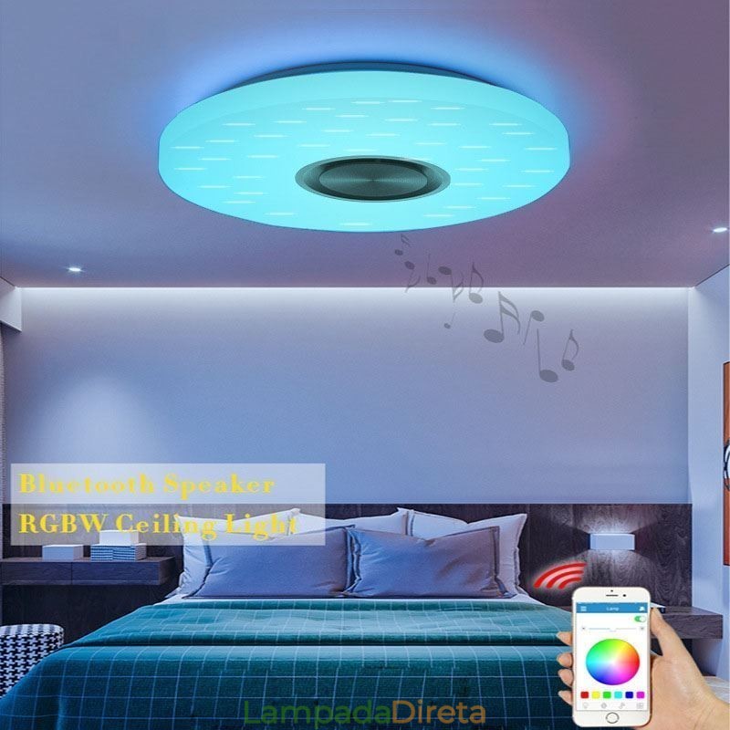 Luminária decorativa embutida com controle remoto por aplicativo, lâmpada com alto-falante musical Bluetooth