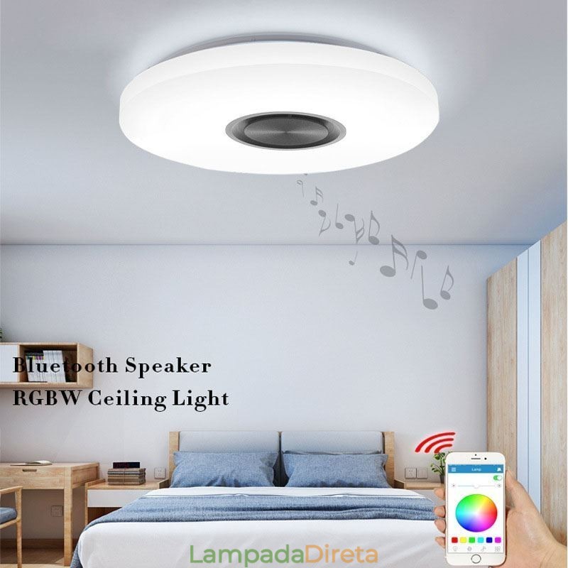 Luminária decorativa embutida com controle remoto por aplicativo, lâmpada com alto-falante musical Bluetooth