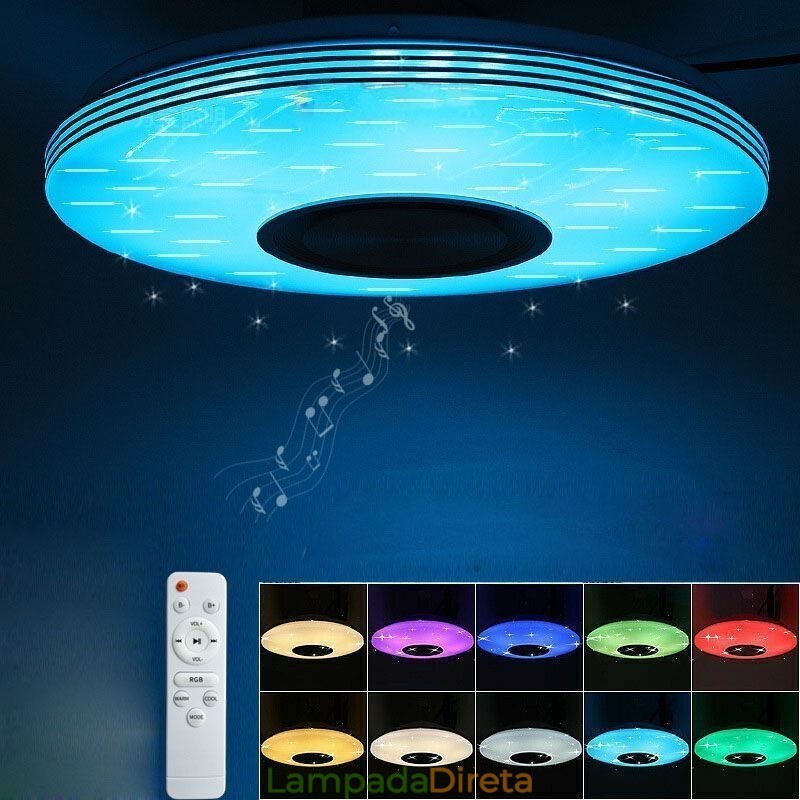 Luminária de teto embutida, lâmpada decorativa, controle remoto por aplicativo, bluetooth, música, alto-falante, lâmpada