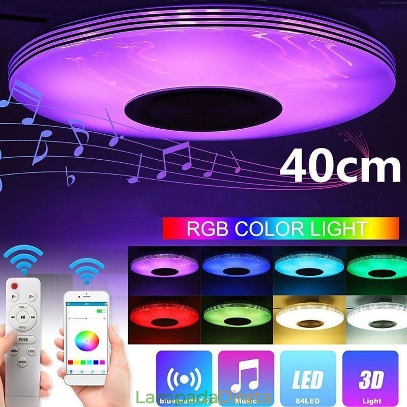 Luminária de teto embutida, lâmpada decorativa, controle remoto por aplicativo, bluetooth, música, alto-falante, lâmpada
