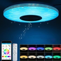 Luminária de teto embutida, lâmpada decorativa, controle remoto por aplicativo, bluetooth, música, alto-falante, lâmpada