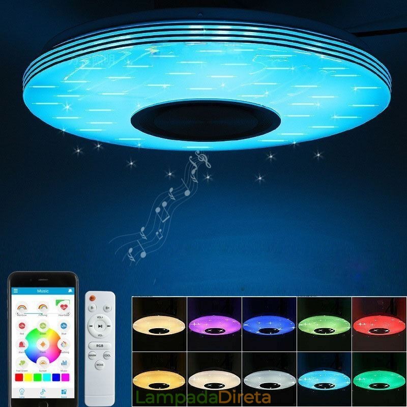 Luminária de teto embutida, lâmpada decorativa, controle remoto por aplicativo, bluetooth, música, alto-falante, lâmpada